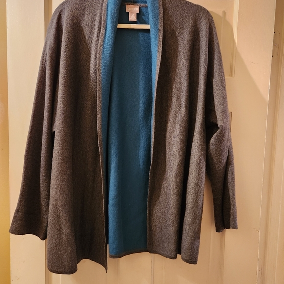 CHICO'S OPEN FRONT SWEATER GRAY AND TEAL COLOR CHICO'S SIZE 2 EXCELLENT CONDITIO - Picture 6 of 7